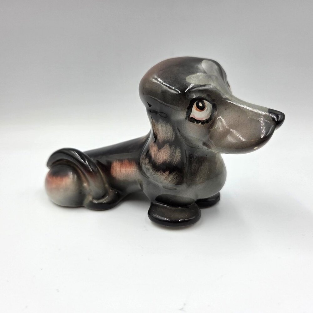Vintage JW Company Gray Dachshund Dog Figurine Made in Italy 1950s